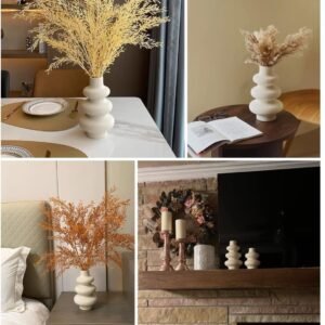 Ceramic Vases Set 2, Modern Home Decor,Off White Round Vases,Modern Dried Flower Vases, Boho Home Decor for Centerpieces Wedding Dinner Table Party Living Room Office Bedroom