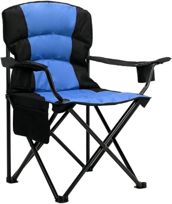Portable Camping Chair Folding Quad Outdoor Lawn Chairs Cooling Mesh Back, Adjustable Arm Height, 2 Cup Holder, Side Pocket for Concert, Carry Bag for Sports Support 300lbs(Blue Mesh)