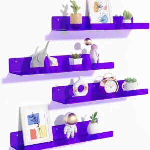715emNugdBL._AC_SL1500.jpg 4 Pack Acrylic Shelves for Wall Storage, 15" Floating Bookshelves for Kids, Display Shelf Organizer for Bathroom, Bedroom, Living Room, Kitchen, Room Decor, Clear