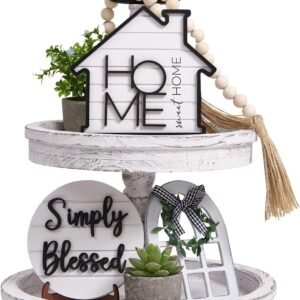 Set of 8 Farmhouse Tiered Tray Decor with 1 Artificial Succulent Plant & 1 Artificial Plant for Rustic Home Sweet Home Kitchen Decor Tier Tray Decor Set