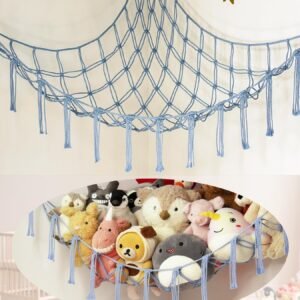 Large Stuffed Animal Hammock Corner Net for Toys Storage Hanging Stuff Animal Organizer Holder Pink Girls Living Room Bedroom Boho Nursery Dorm Decor