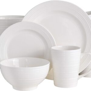 Porcelain Chip and Scratch Resistant Dinnerware set, Service for 4 (12pcs), White (Soft Square)