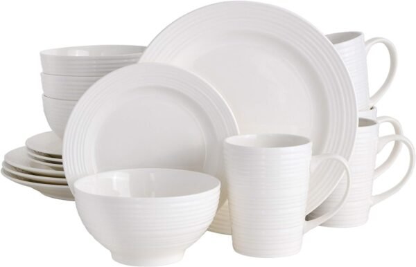 Porcelain Chip and Scratch Resistant Dinnerware set, Service for 4 (12pcs), White (Soft Square)