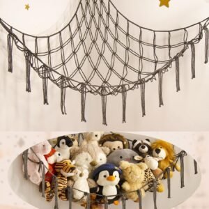 Large Stuffed Animal Hammock Corner Net for Toys Storage Hanging Stuff Animal Organizer Holder Pink Girls Living Room Bedroom Boho Nursery Dorm Decor