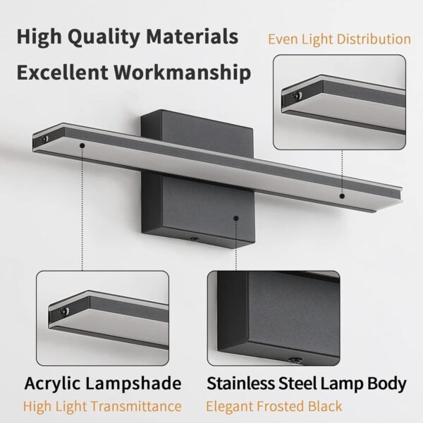 717CcqP8IPL._AC_SL1500.jpg 9W Bathroom Vanity Light Fixture Matte Black Wall Light Fixture Over Mirror Cold White 5000K Bathroom Light Fixture 16" 40cm Washroom Light for Bedroom Living Room Art Display Dressing Table