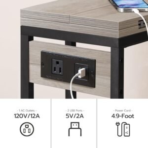 717uJh2DTML._AC_SL1500.jpg HOOBRO C Shaped Side Table with Charging Station, Foldable End Table with Fabric Bag, Sofa Table Coffee Table Snack Table for Couch Small Space Living Room, Bedroom, Greige and Black BG30USF01