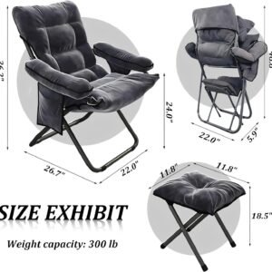 7189DnrwUuL._AC_SL1500.jpg Modern Lazy Chair with Ottoman, Adjustable Lazy Chaise Lounge with Side Pocket Folding Lounge Reclining Sofa Chair with Armrest for Bedroom Living Room Balcony, Grey