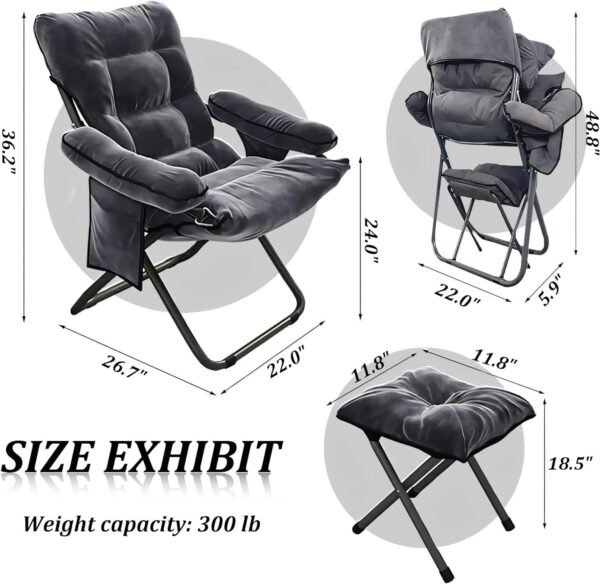 7189DnrwUuL._AC_SL1500.jpg Modern Lazy Chair with Ottoman, Adjustable Lazy Chaise Lounge with Side Pocket Folding Lounge Reclining Sofa Chair with Armrest for Bedroom Living Room Balcony, Grey