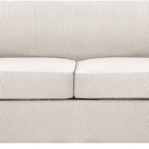 H.VERSAILTEX 3 Piece Stretch Sofa Covers for 2 Cushion Sofa Couch Covers for Living Room Furniture Cover (Base Cover Plus 2 Seat Cushion Covers) Thicker Jacquard Fabric(Large Sofa, Grey)