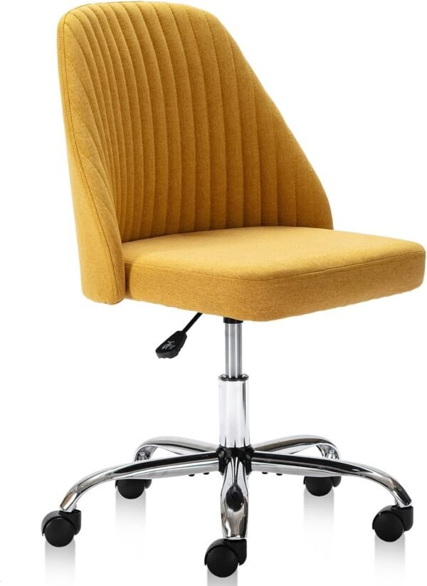 Armless Office Chair Cute Desk Chair, Modern Fabric Home Office Desk Chairs with Wheels Adjustable Swivel Task Computer Vanity Chair for Small Spaces