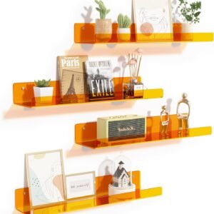 718UEQgfMNL._AC_SL1500.jpg 4 Pack Acrylic Shelves for Wall Storage, 15" Floating Bookshelves for Kids, Display Shelf Organizer for Bathroom, Bedroom, Living Room, Kitchen, Room Decor, Clear