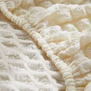 Single Seated Foam Sofa Covers, One Piece 3D High Density Couch Covers, Removable and Machine Washable Covers, Universally Matched with All Floor Sofas On The Market (Seersucker Milky White)