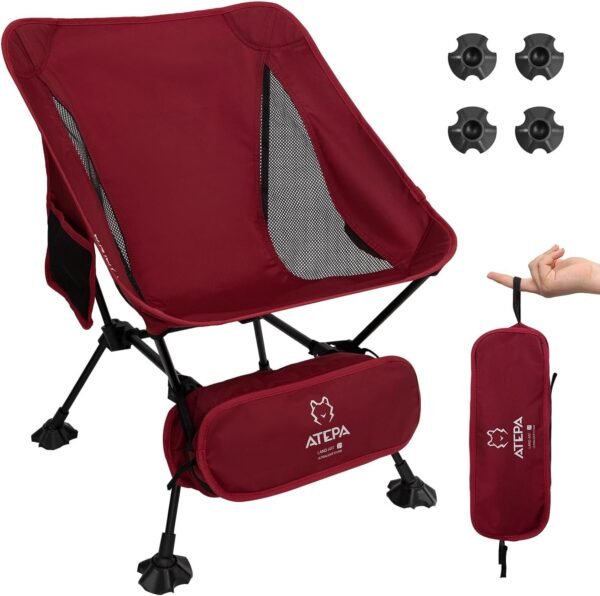 Ultralight Camping Chair for Backpacking Hiking, Portable Compact Lightweight Folding Camp Chairs for Adults - Square Aluminum Frame with Anti-Sinking Feet for Beach Lawn Travel BBQ Outdoor