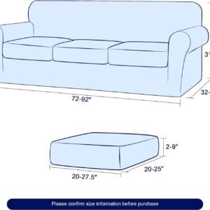 4 Piece Sofa Cover High Stretch Couch Slipcover for 3 Cushion Soft Sofa Slipcover Jacquard Fabric Furniture Covers with Elastic Bottom Machine Washable(Light Gray,Large)