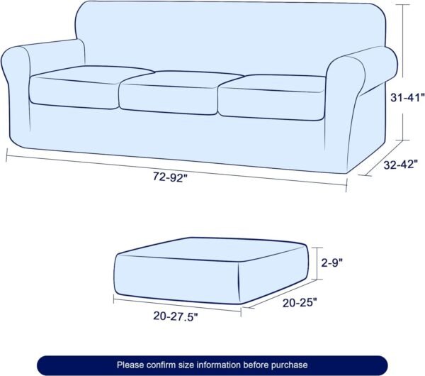 4 Piece Sofa Cover High Stretch Couch Slipcover for 3 Cushion Soft Sofa Slipcover Jacquard Fabric Furniture Covers with Elastic Bottom Machine Washable(Light Gray,Large)