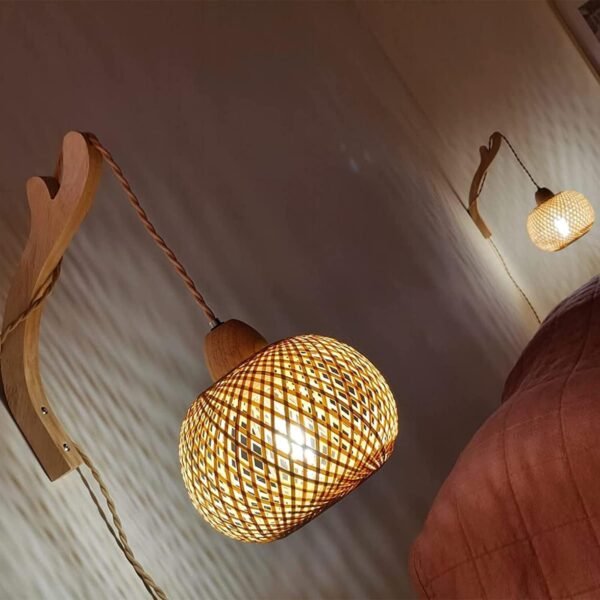 719EqLg9cLL._AC_SL1500.jpg Bamboo Lantern Plug in Wall Sconces Wicker Wall Lamp with Plug in Cord Hand Woven Rattan Wall Light Farmhouse Rustic Wall Sconces Boho Sconces Wall Lighting for Living Room Bedroom