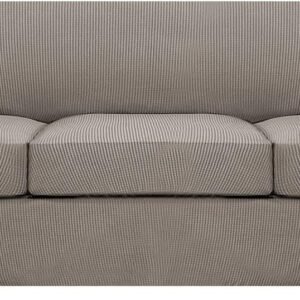 H.VERSAILTEX 3 Piece Stretch Sofa Covers for 2 Cushion Sofa Couch Covers for Living Room Furniture Cover (Base Cover Plus 2 Seat Cushion Covers) Thicker Jacquard Fabric(Large Sofa, Grey)