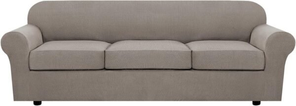 H.VERSAILTEX 3 Piece Stretch Sofa Covers for 2 Cushion Sofa Couch Covers for Living Room Furniture Cover (Base Cover Plus 2 Seat Cushion Covers) Thicker Jacquard Fabric(Large Sofa, Grey)