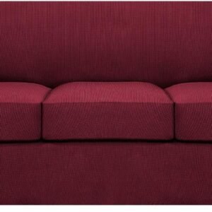 H.VERSAILTEX 3 Piece Stretch Sofa Covers for 2 Cushion Sofa Couch Covers for Living Room Furniture Cover (Base Cover Plus 2 Seat Cushion Covers) Thicker Jacquard Fabric(Large Sofa, Grey)