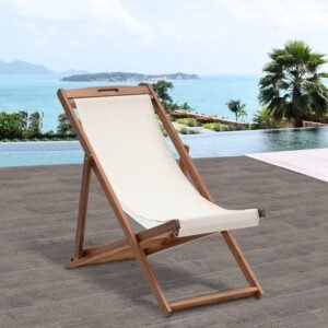 Lounge Chair Outdoor Beach Chair Set of 2, Beach Sling Chair Chairs Set of 2 , Wooden Folding Outdoor Chairs for Outside, 3 Level Height Adjustable, Portable Reclining Beach Chair