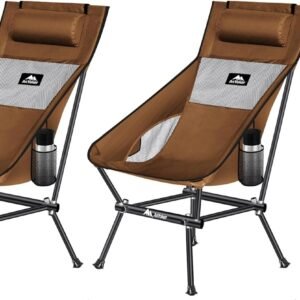 Camping Chair, Compact Backpacking Chair, Portable Folding Chair, Beach Chair with Side Pocket and headrest, Lightweight Hiking Chair 166ZZ-A （Black）