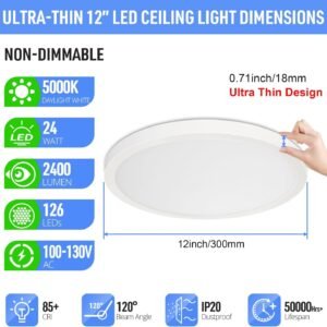 71AWWeBuyuL._AC_SL1500.jpg LED Flush Mount Ceiling Light Fixture, 5000K Daylight White, 2400LM, 12 Inch 24W White Round Flat Ceiling Lights, 240W Equiv. Non-Dimmable