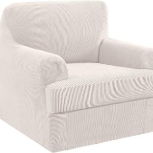 H.VERSAILTEX High Stretch Jacquard 2 Pieces Sofa Cover Couch Cover Furniture Sofa Slip Covers for Living Room, Polyester Spandex Jacquard Fabric Suit for T Cushion/Box Cushion (Sofa 72"-88", Navy)