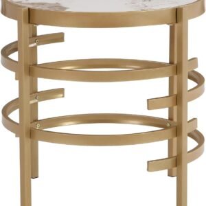 71BTJDgNL8L._AC_SL1500.jpg Modern Round Sofa Side Table for Living Room, Gold Small Coffee Table with Sintered Stone Top, Metal Frame, Easy Upkeep and Install, 20.7" W High-Temperature End Table