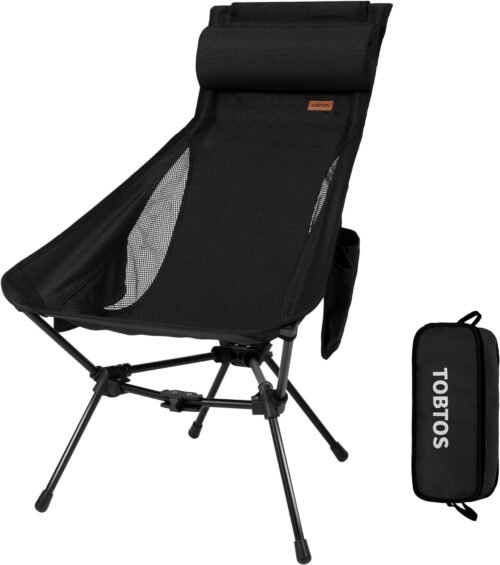 High Back Camping Chair, Lightweight Camping Chair with Headrest, Stable Portable Folding Chair for Outdoor Camp, Hiking, Backpacking(Black)