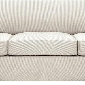 H.VERSAILTEX 3 Piece Stretch Sofa Covers for 2 Cushion Sofa Couch Covers for Living Room Furniture Cover (Base Cover Plus 2 Seat Cushion Covers) Thicker Jacquard Fabric(Large Sofa, Grey)