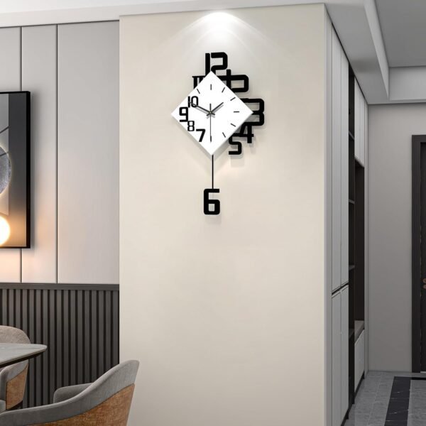 Decorative Wall Clock for Living Room Decor Large Modern Wall Clocks with Pendulum Battery Operated for Bedroom Office Kitchen Home Black Wood Silent Wall Clock Non Ticking 11.8 * 19.7"