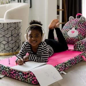 Soft Landing Elite Premium Character Sofa Seat & Transformable Fold-Out Lounger with Carrying Handle – Leopard