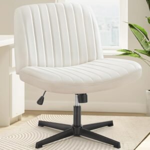 Cross Legged Armless Wide Adjustable Swivel Padded Fabric Home Office Desk Chair No Wheels
