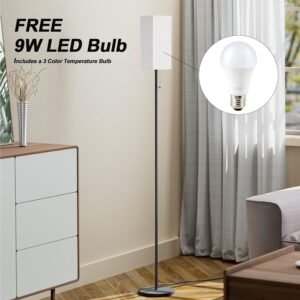 Tall Floor Lamp with Linen Shade - 3 Color Temperature, Black, LED Bulbs, Pull Chain Switch, Easy Assembly