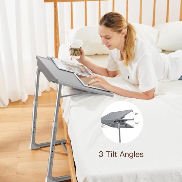 71Ck7115wZL._AC_SL1500.jpg Adjustable TV Tray Table - TV Dinner Tray on Bed & Sofa, Comfortable Folding Table with 6 Height & 3 Tilt Angle Adjustments (Gray)