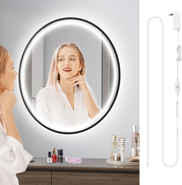 LED Vanity Mirror Lights, Hollywood Waterproof Makeup Light for Bathroom, 6.56FT/2M 6000K Dimmable 12V Strip Lights Mirror Lighting for Makeup Vanity Table (Mirror Not Included)