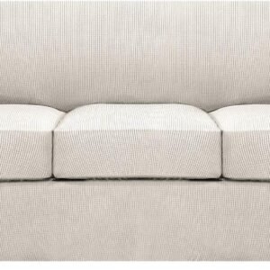 H.VERSAILTEX 3 Piece Stretch Sofa Covers for 2 Cushion Sofa Couch Covers for Living Room Furniture Cover (Base Cover Plus 2 Seat Cushion Covers) Thicker Jacquard Fabric(Large Sofa, Grey)