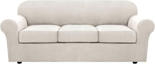 H.VERSAILTEX 3 Piece Stretch Sofa Covers for 2 Cushion Sofa Couch Covers for Living Room Furniture Cover (Base Cover Plus 2 Seat Cushion Covers) Thicker Jacquard Fabric(Large Sofa, Grey)