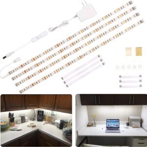 71DIUvwNwPL._AC_SL1500.jpg LED Cabinet Lights, 4 PCS 20inch LED Strip Lights Kit, Under Counter Lighting for Kitchen, Under Desk, Shelf, Display Case,Furniture, 120 LEDs, 1200 Lumen, 4000K Natural White