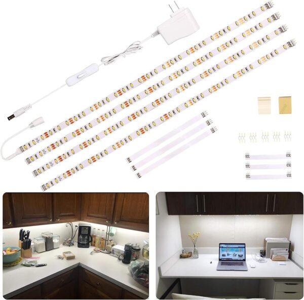 71DIUvwNwPL._AC_SL1500.jpg LED Cabinet Lights, 4 PCS 20inch LED Strip Lights Kit, Under Counter Lighting for Kitchen, Under Desk, Shelf, Display Case,Furniture, 120 LEDs, 1200 Lumen, 4000K Natural White