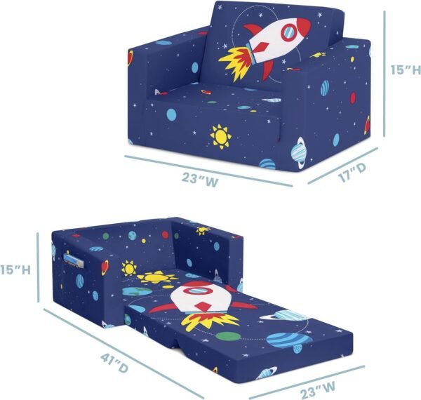 71DsX2rt03L._AC_SL1500.jpg Delta Children Cozee 2-in-1 Convertible Sofa to Lounger - Comfy Flip Open Couch/Sleeper for Kids, Space