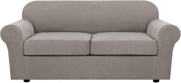 H.VERSAILTEX 3 Piece Stretch Sofa Covers for 2 Cushion Sofa Couch Covers for Living Room Furniture Cover (Base Cover Plus 2 Seat Cushion Covers) Thicker Jacquard Fabric(Large Sofa, Grey)