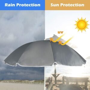 Double Folding Camping Chair W/Umbrella Fold Up Table Beverage Holder Carrying Bag Cooler for Patio Pool Park Outdoor Beach, Picnic, Portable (Grey)