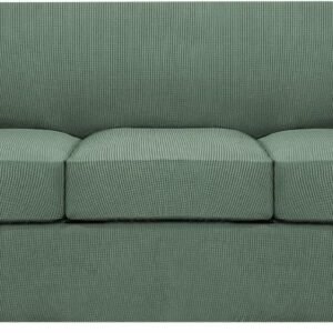 H.VERSAILTEX 3 Piece Stretch Sofa Covers for 2 Cushion Sofa Couch Covers for Living Room Furniture Cover (Base Cover Plus 2 Seat Cushion Covers) Thicker Jacquard Fabric(Large Sofa, Grey)