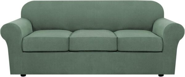 H.VERSAILTEX 3 Piece Stretch Sofa Covers for 2 Cushion Sofa Couch Covers for Living Room Furniture Cover (Base Cover Plus 2 Seat Cushion Covers) Thicker Jacquard Fabric(Large Sofa, Grey)