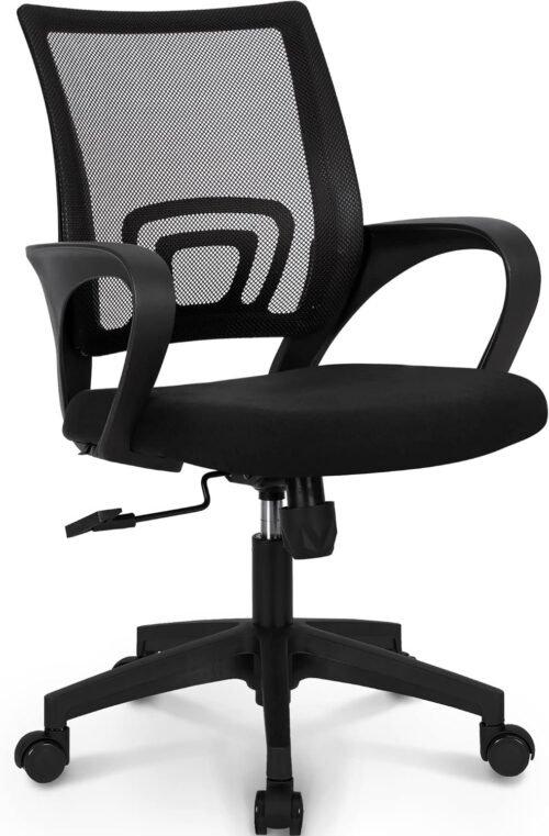 Office Computer Desk Chair Gaming-Ergonomic Mid Back Cushion Lumbar Support with Wheels Comfortable Blue Mesh Racing Seat Adjustable Swivel Rolling Home Executive (Black)