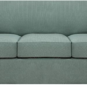 H.VERSAILTEX 3 Piece Stretch Sofa Covers for 2 Cushion Sofa Couch Covers for Living Room Furniture Cover (Base Cover Plus 2 Seat Cushion Covers) Thicker Jacquard Fabric(Large Sofa, Grey)