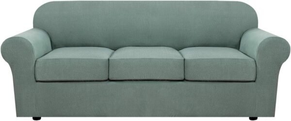 H.VERSAILTEX 3 Piece Stretch Sofa Covers for 2 Cushion Sofa Couch Covers for Living Room Furniture Cover (Base Cover Plus 2 Seat Cushion Covers) Thicker Jacquard Fabric(Large Sofa, Grey)