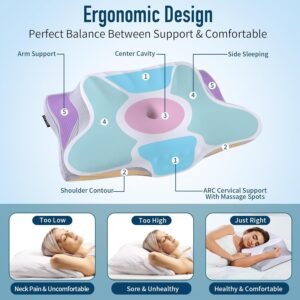 Memory Foam Pillows Cervical Neck Pillow for Neck Pain Relief, Contour Cooling Bed Pillow for Sleeping, Odorless Ergonomic Orthopedic Neck Support Pillows for Side Back Stomach Sleeper with Pillowcase