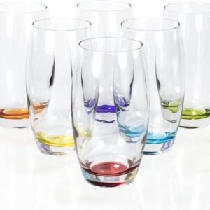 Large 16 oz Multicolored Drinking Glass Set of 6 for Water, Beverage, Cocktail, Mixed Drinks